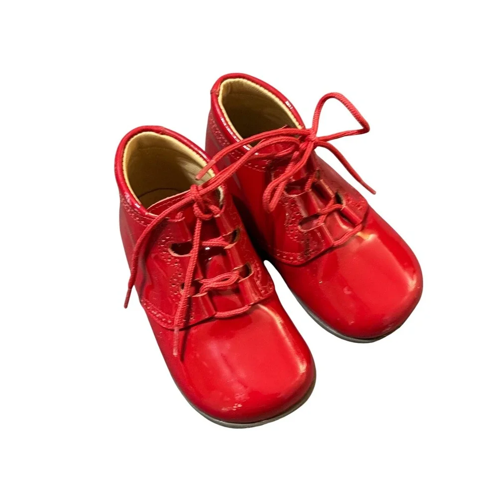 Beberils Size 21 Baby Toddler Booties‎ Shoes Patent Leather Tie Unisex Boy Girl